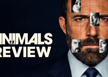 Animals Netflix thriller key art featuring Ben Affleck surrounded by character portraits in a dramatic collage.