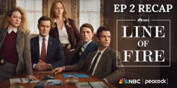 Line of Fire Episode 2 key art featuring the cast of the NBC crime drama series.